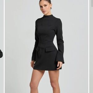 Showpo Black Mock-Neck Mini Dress with Flared Cuffs